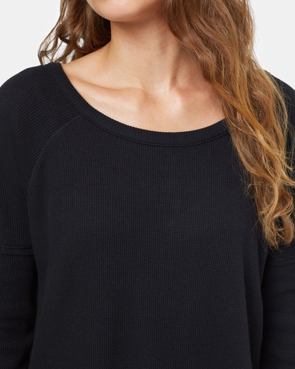 Black Women's Waffle Knit Longsleeve Top