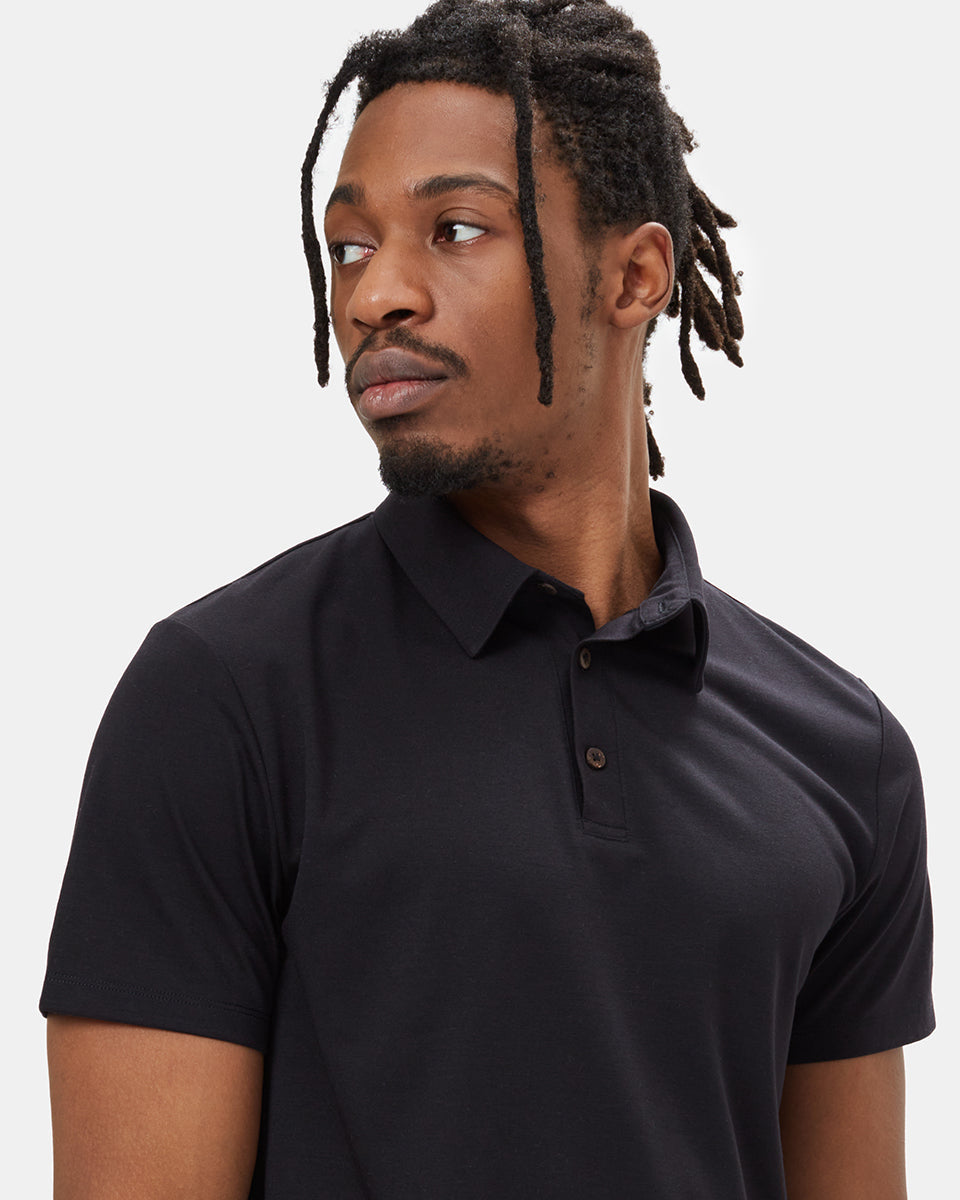 Black Mens Short Sleeve Polo Neck T-Shirt