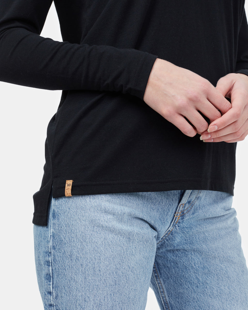 Black Women's Recycled V-Neck Long Sleeve Top