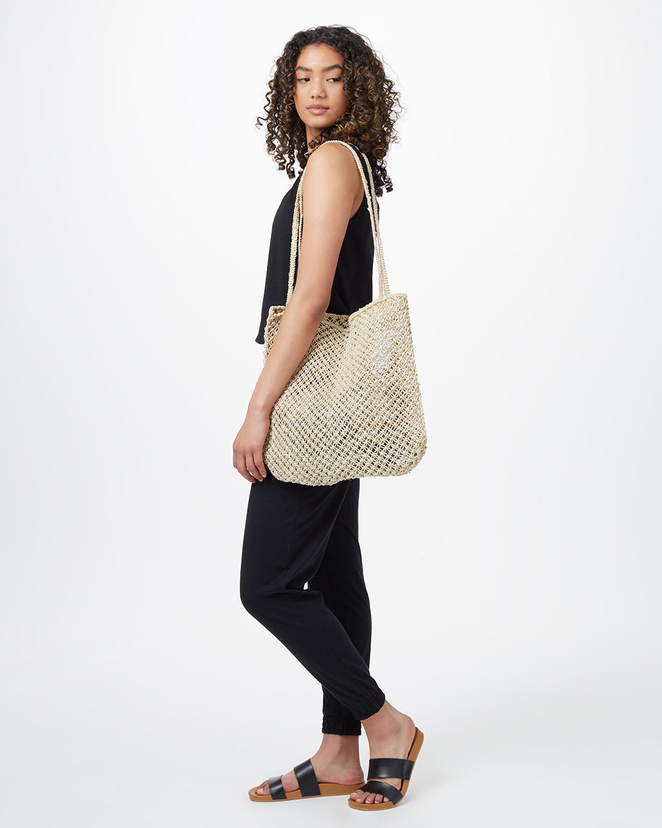 Brown,Beige Reusable Crochet Tote Bag