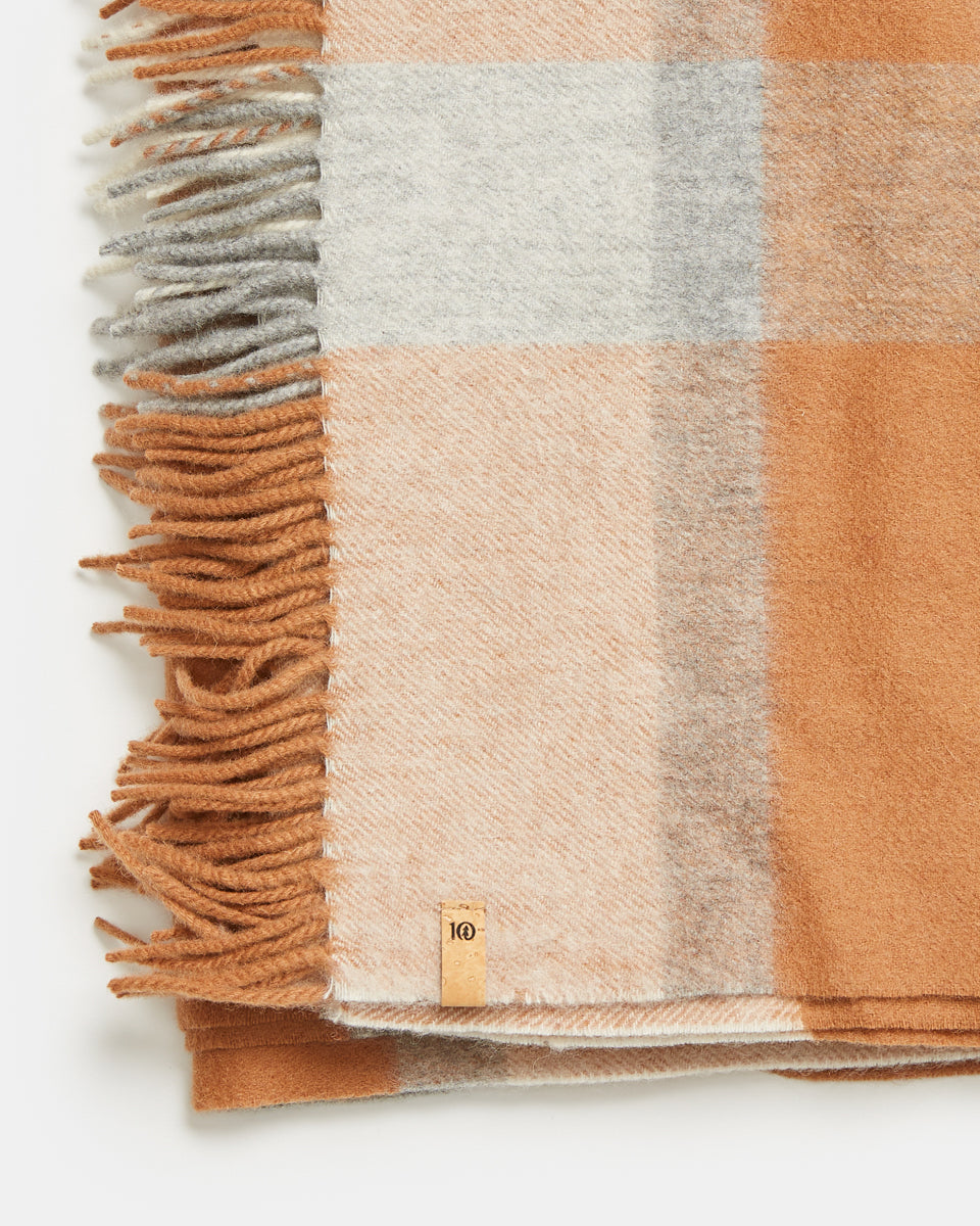 Brown,White Woven Wool Plaid Scarf