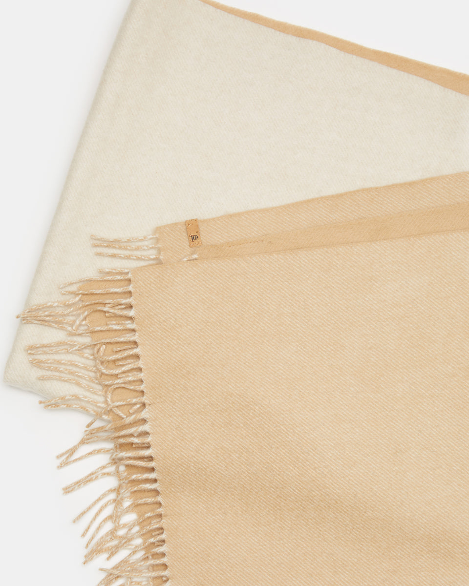Brown,White Woven Wool Scarf
