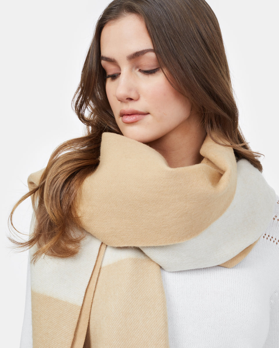 Brown,White Woven Wool Scarf