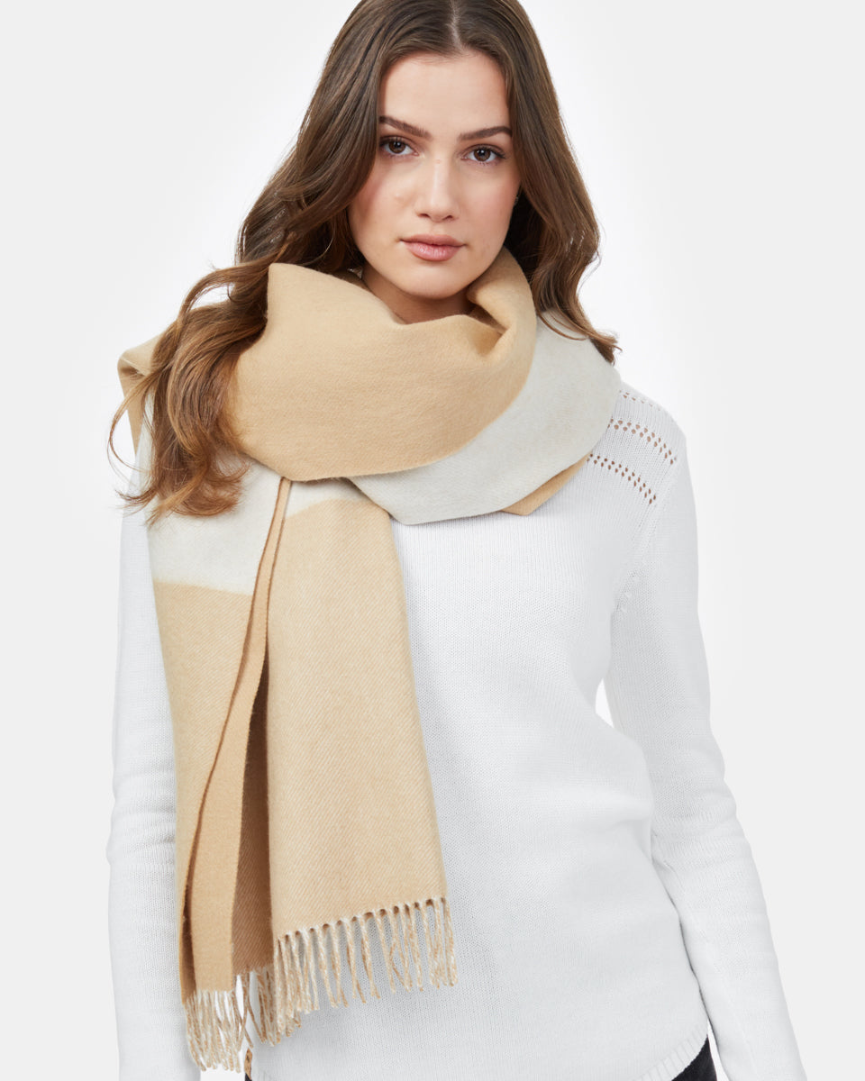 Brown,White Woven Wool Scarf