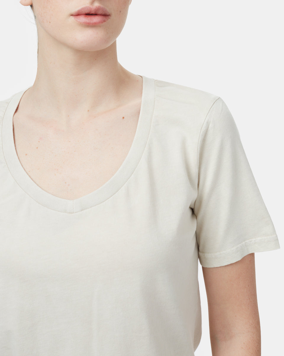 Gray,White Organic Cotton V Neck T-Shirt