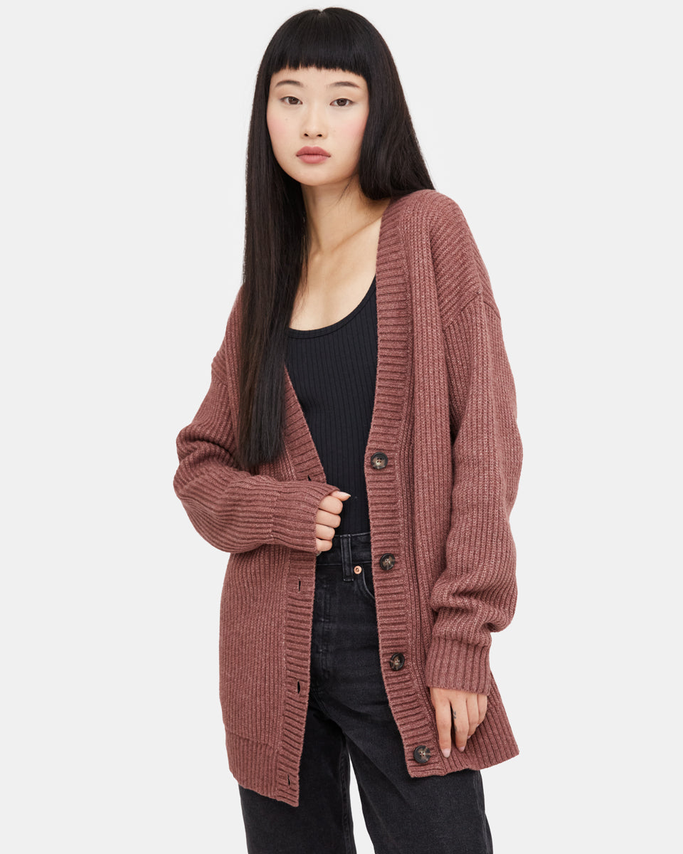 Red Women's Oversized Long Wool Cardigan