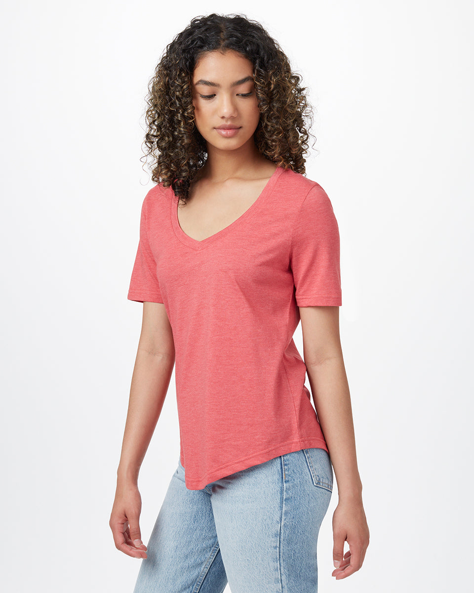 Red V-Neck Short Sleeve T-Shirt