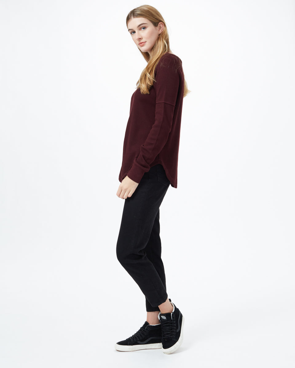 Red Women's Waffle Knit Longsleeve Top