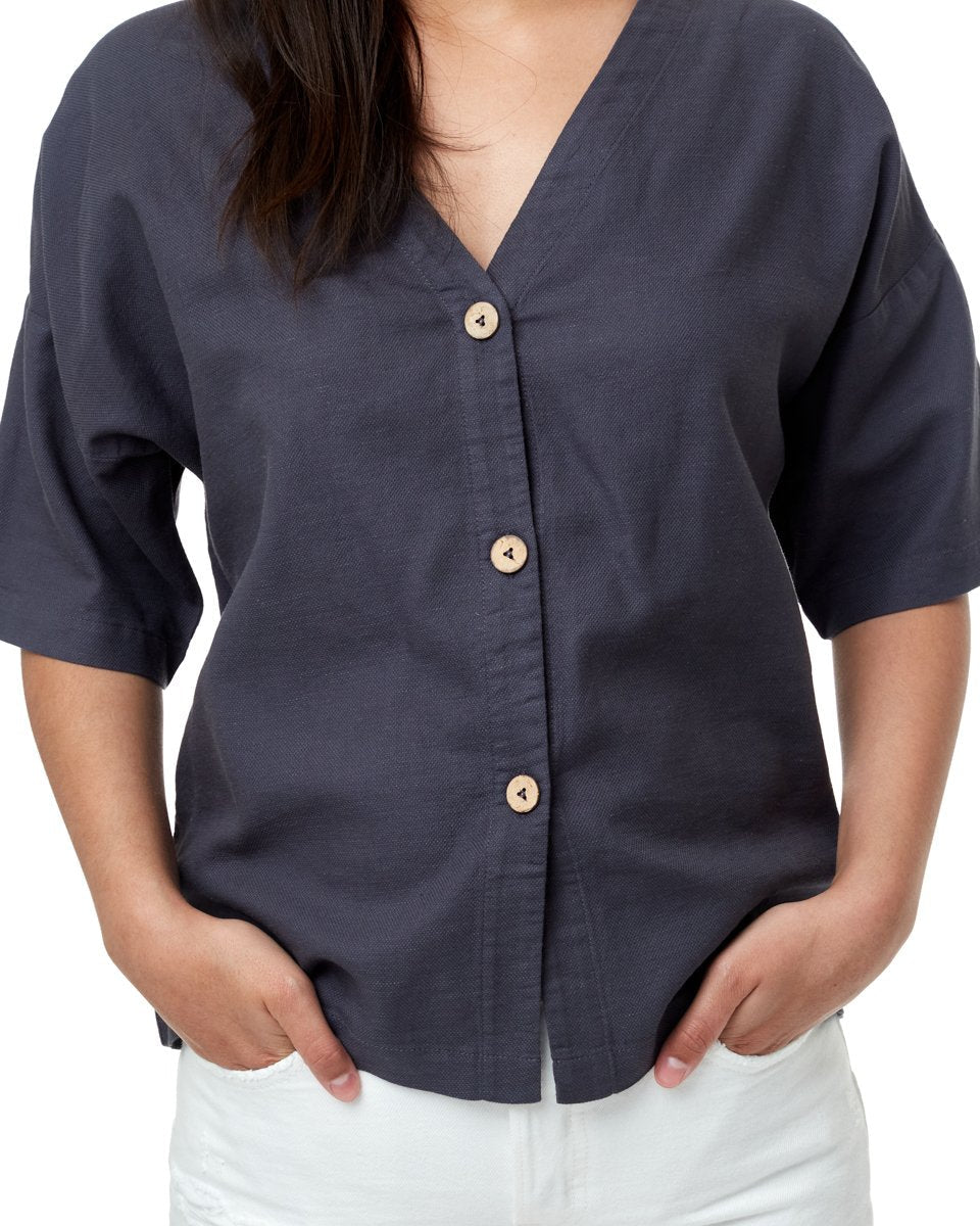 Gray Women's Organic Cotton Button-Up
