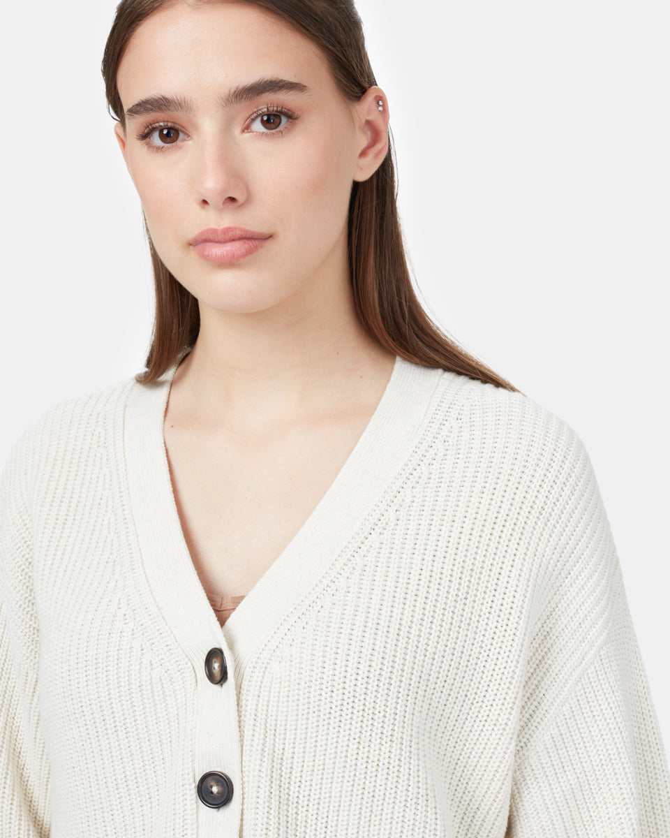 White Women's Knit Button Cardigan