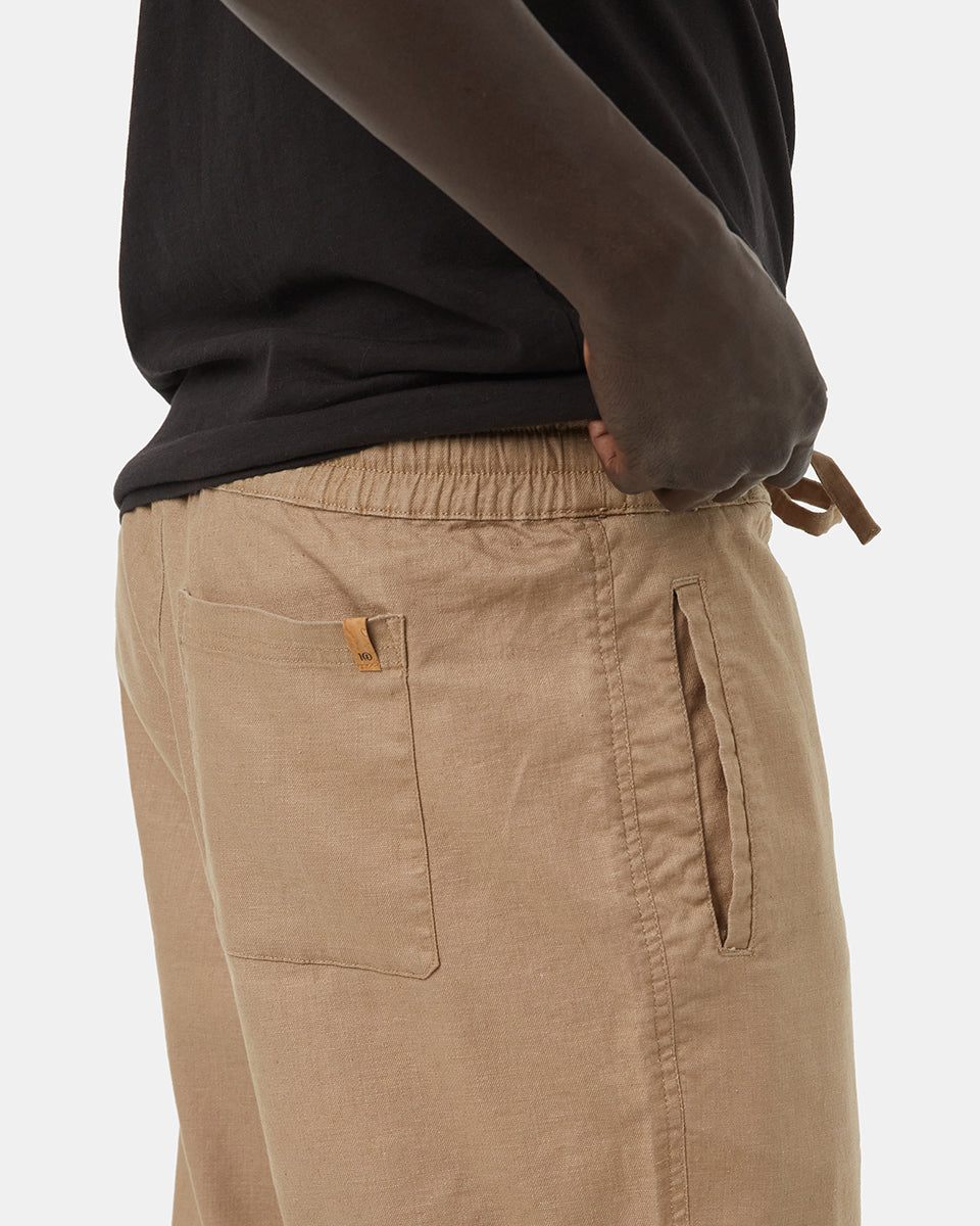 Beige Men's Hemp Mid-Rise Trousers