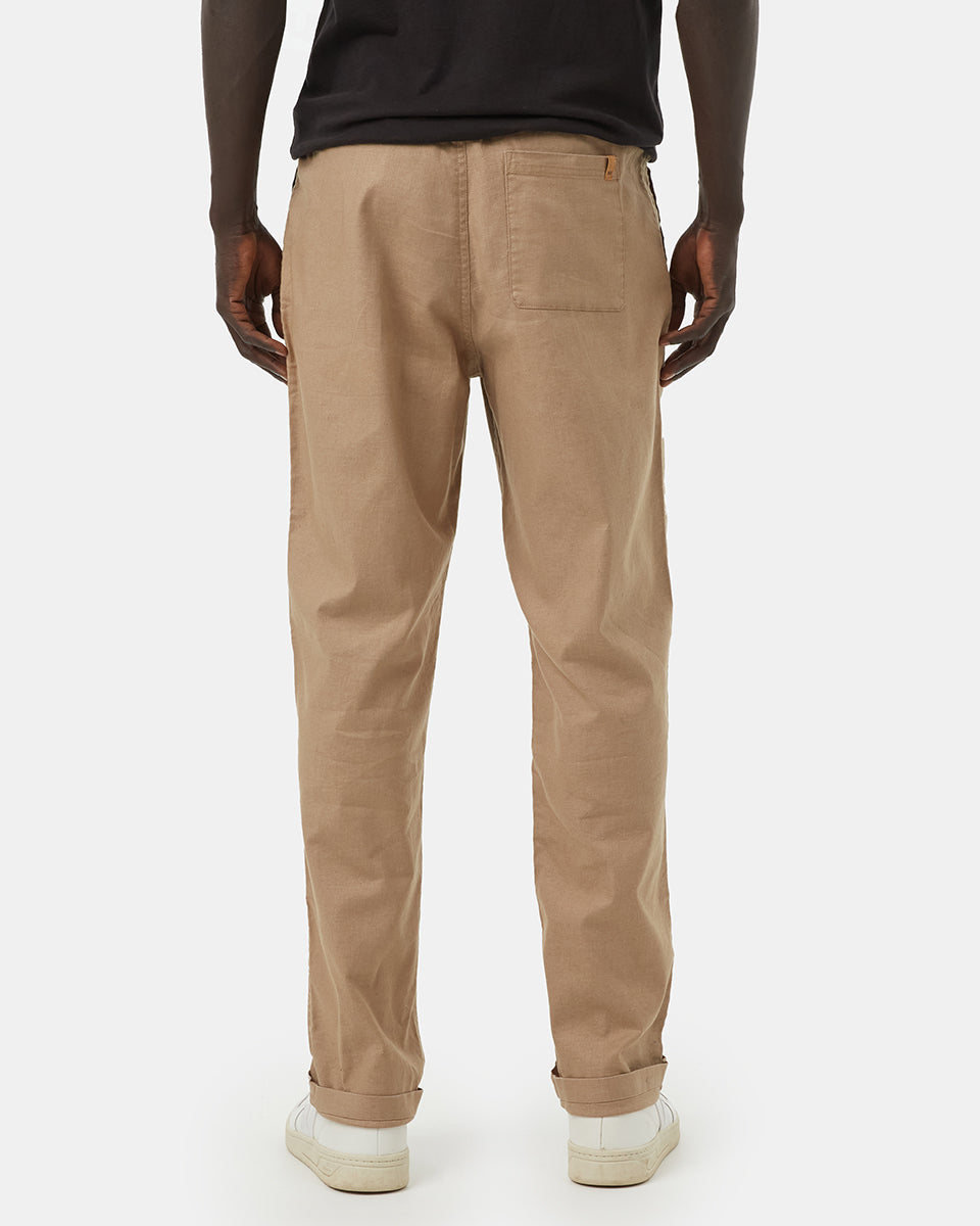 Beige Men's Hemp Mid-Rise Trousers