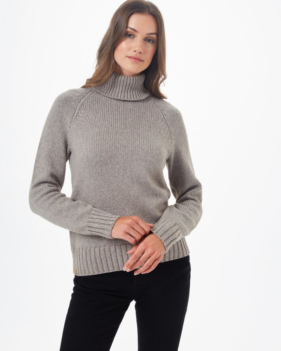 Beige Women's Ribbed Wool Turtleneck