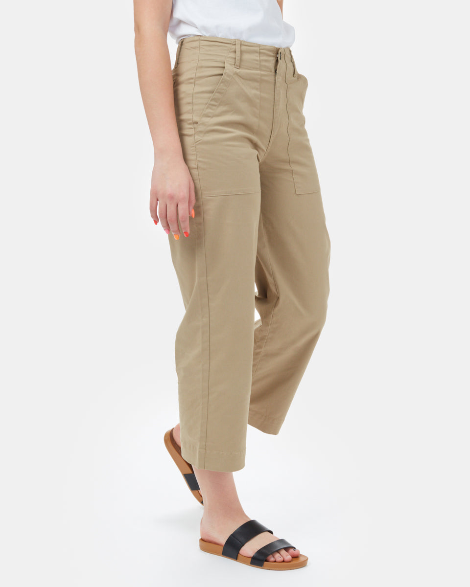 Beige Women's Twill Wide Leg Trousers