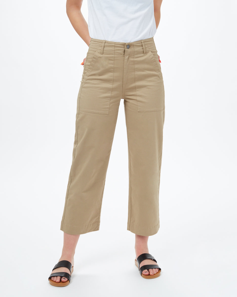 Beige Women's Twill Wide Leg Trousers