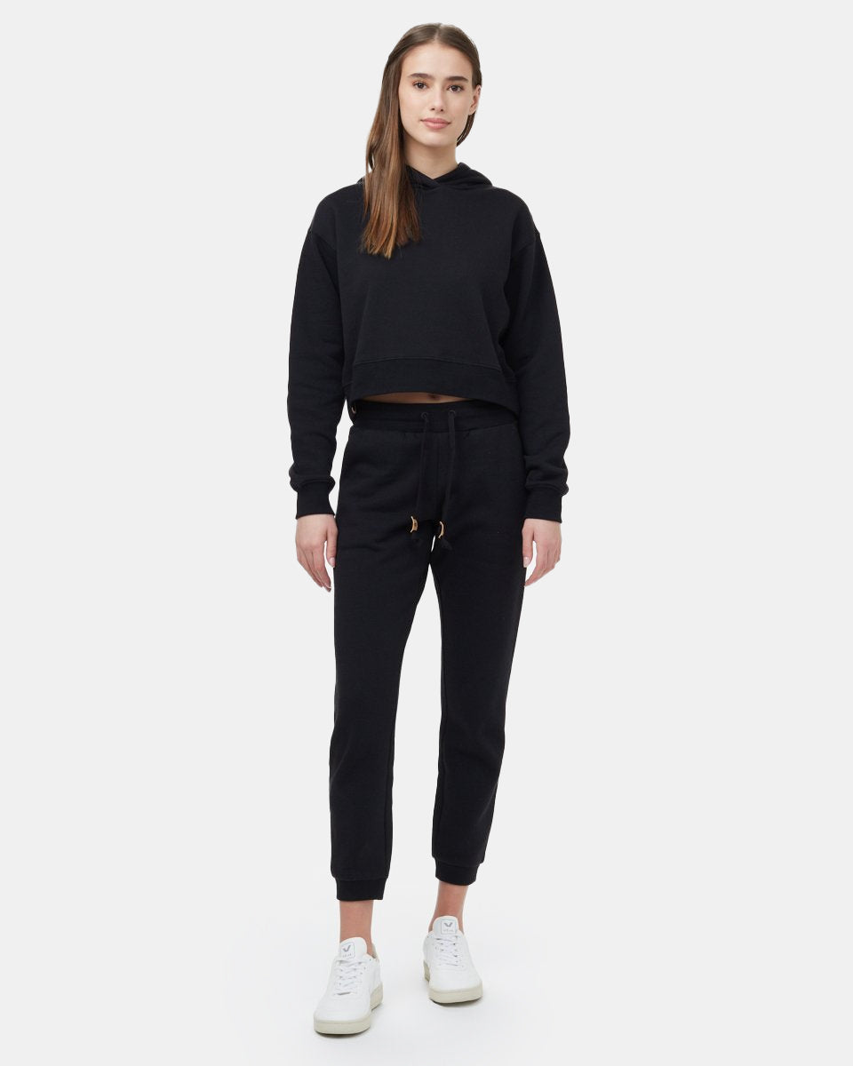 Black Organic Fleece Cropped Pullover