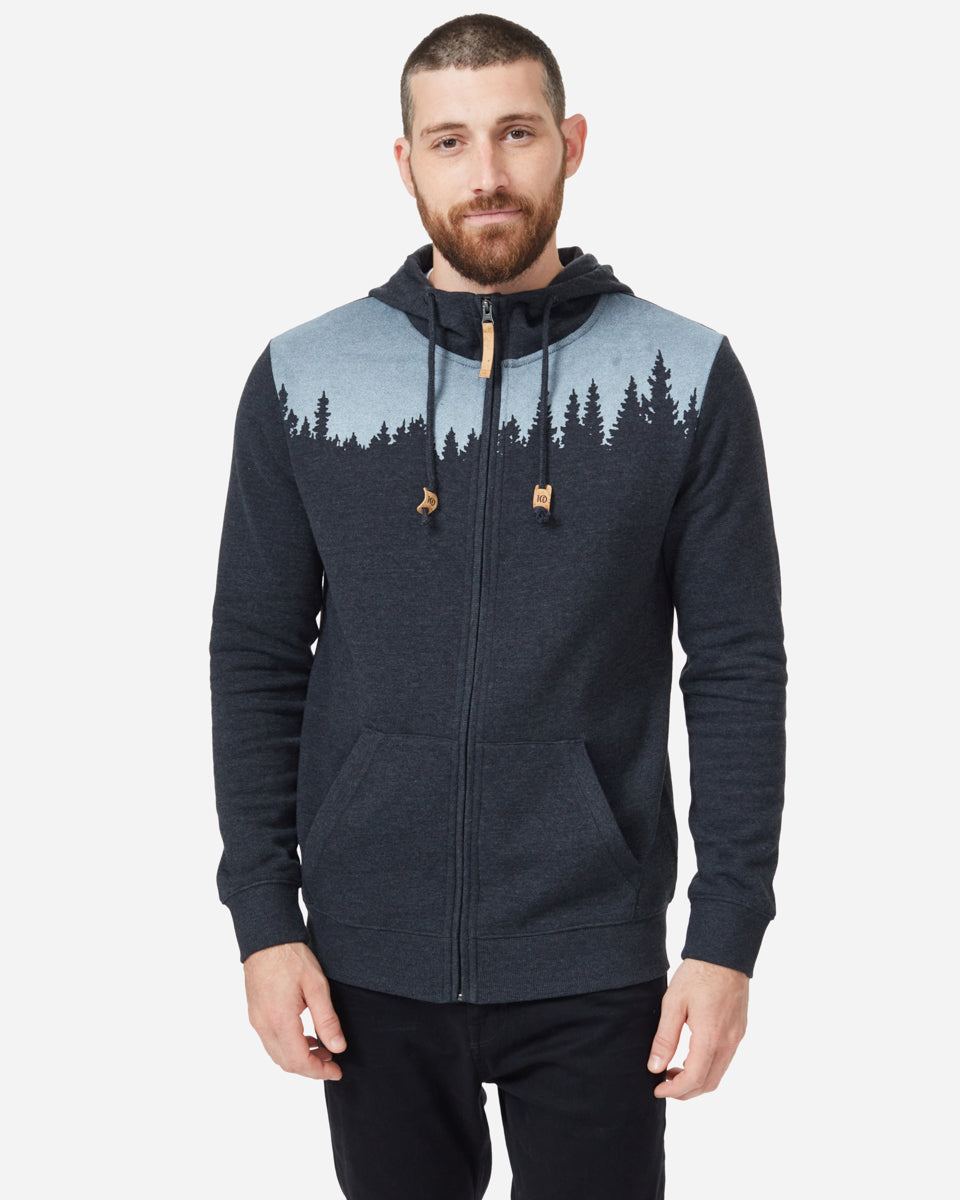 Men Grey Tree Graphic Zip Up Hoodie