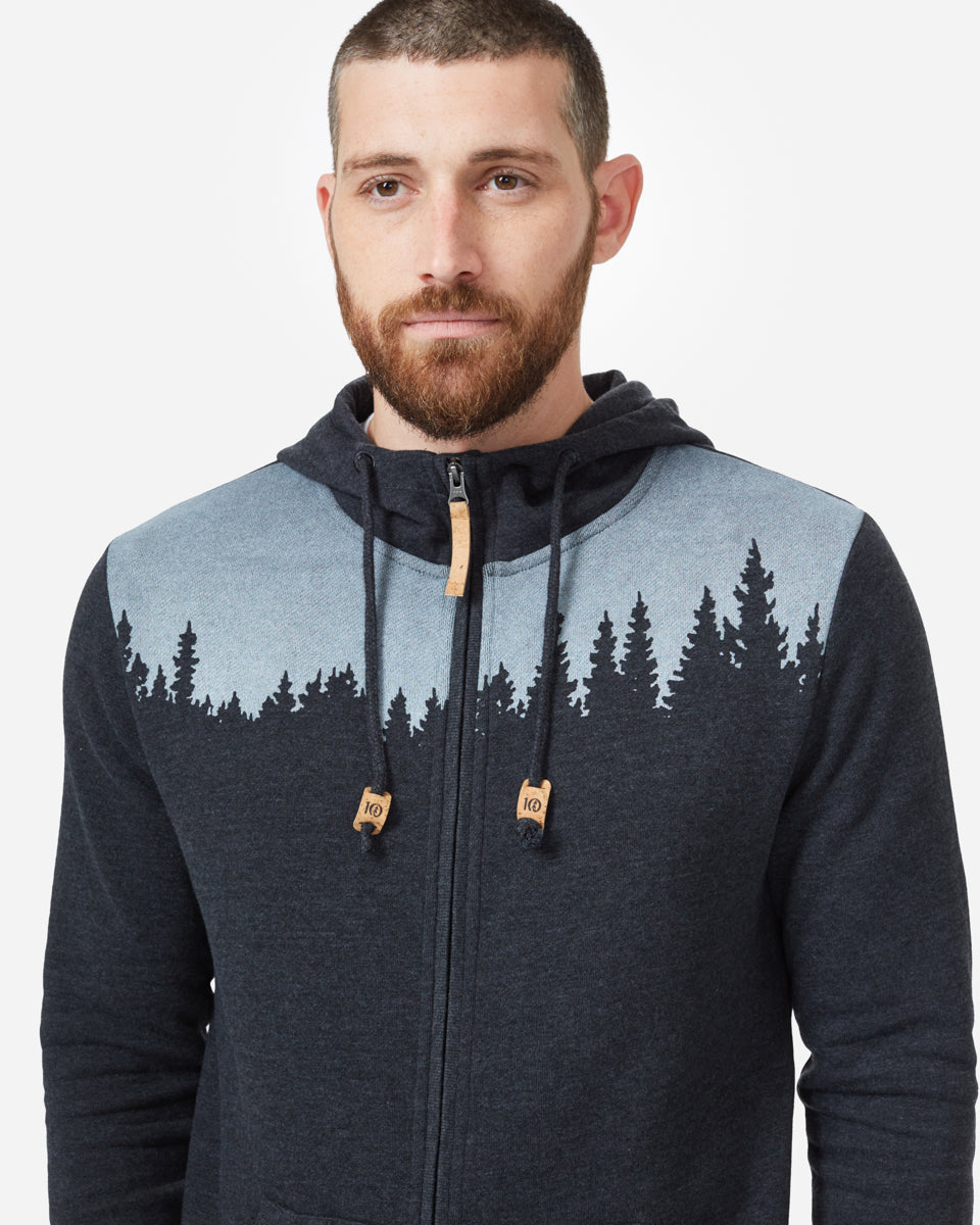 Men Grey Tree Graphic Zip Up Hoodie