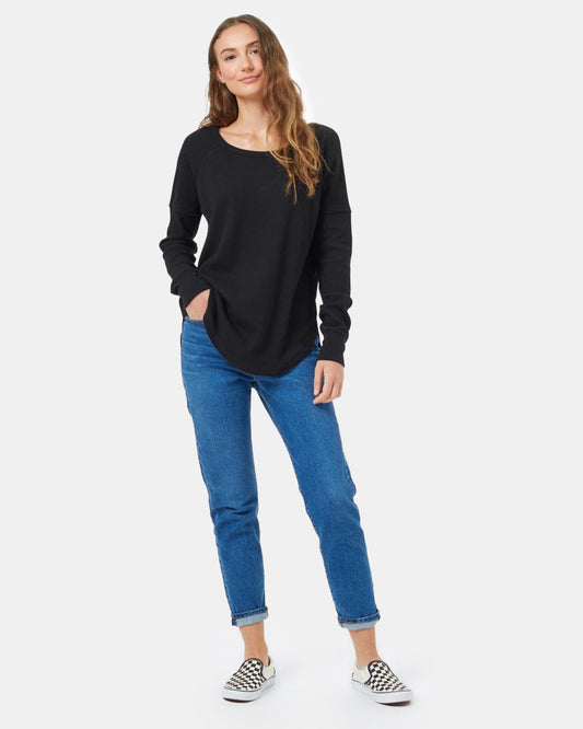 Black Women's Waffle Knit Longsleeve Top 