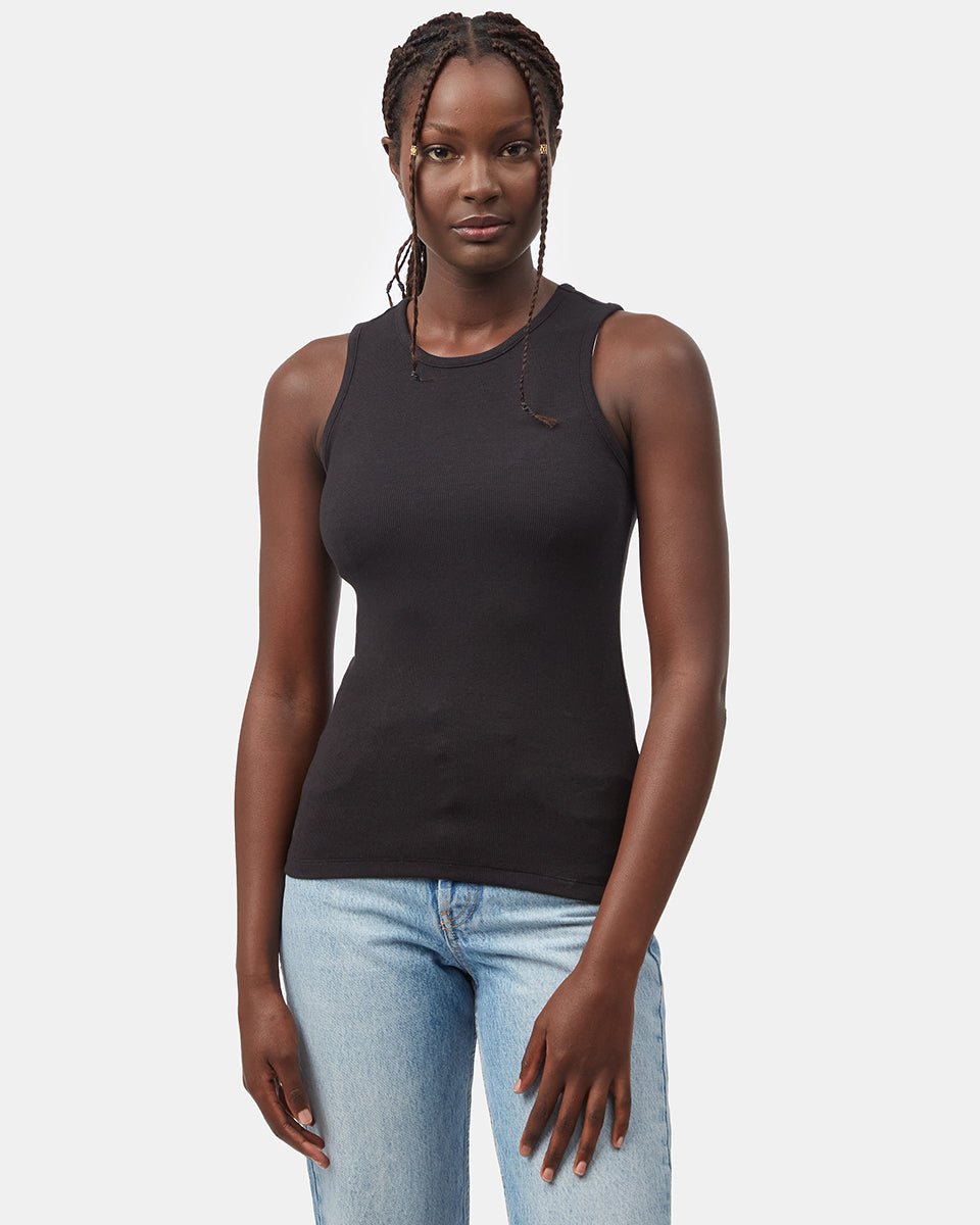 Black-Womens-Eco-Friendly-High-Neck-Tank-Top