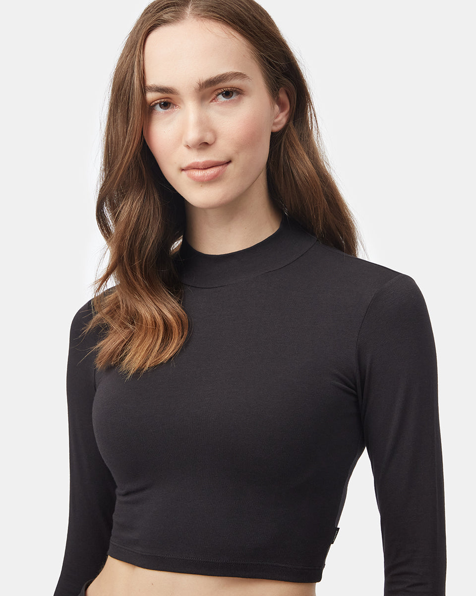 Black_Women's_Eco-Friendly_Mock_Neck_Crop_Top