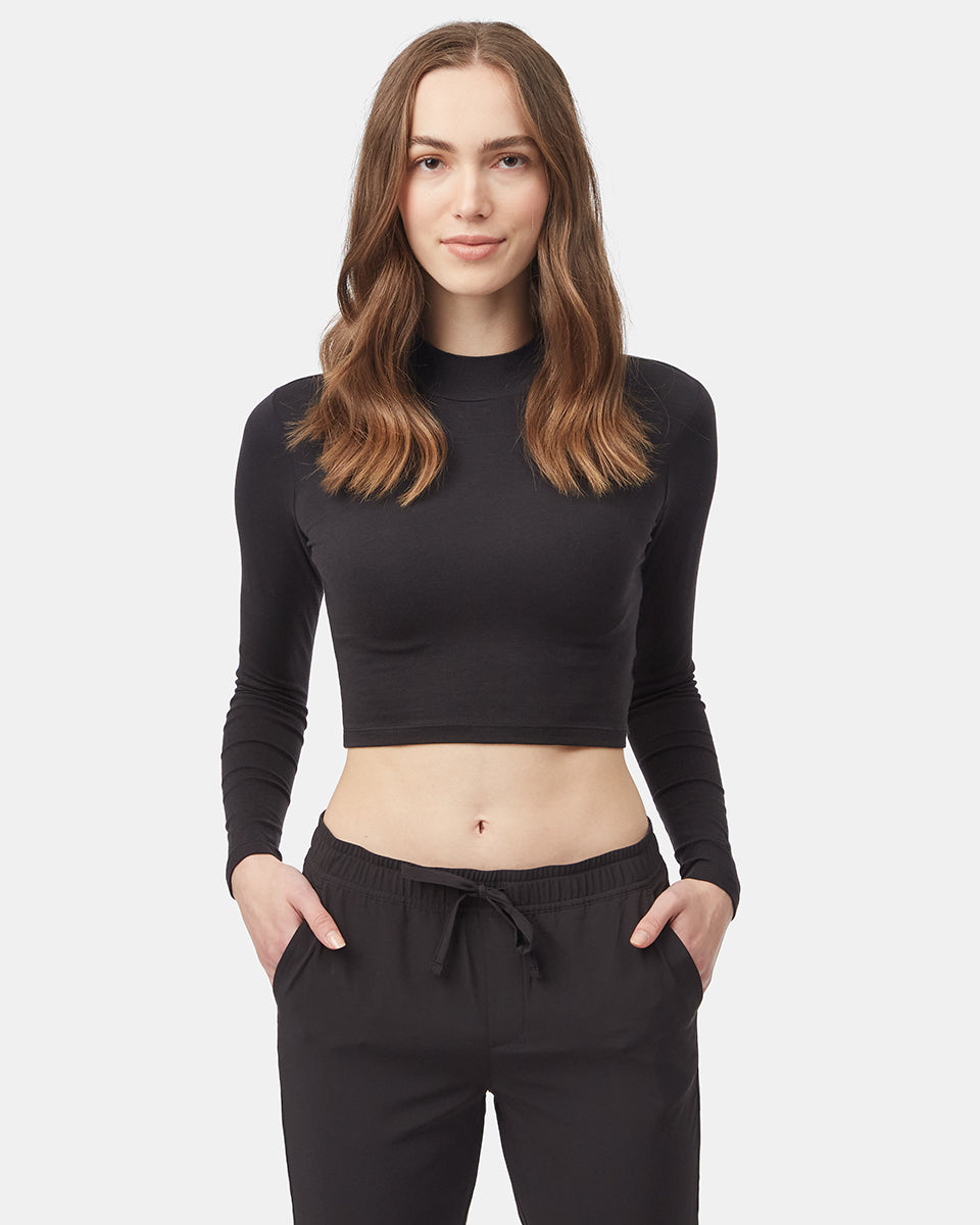 Black_Women's_Eco-Friendly_Mock_Neck_Crop_Top