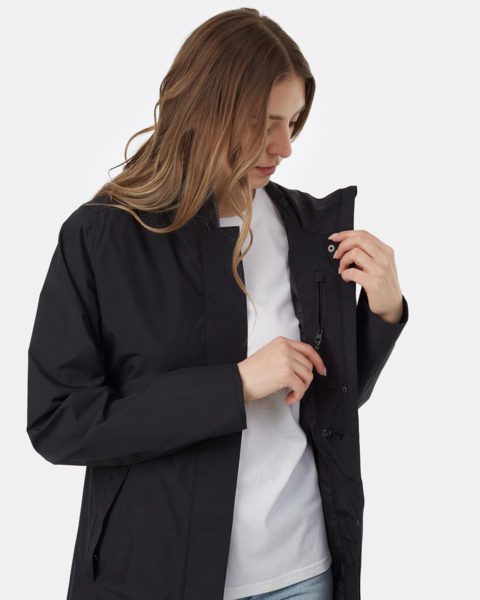 Black Women's Recycled Polyester Rain Jacket