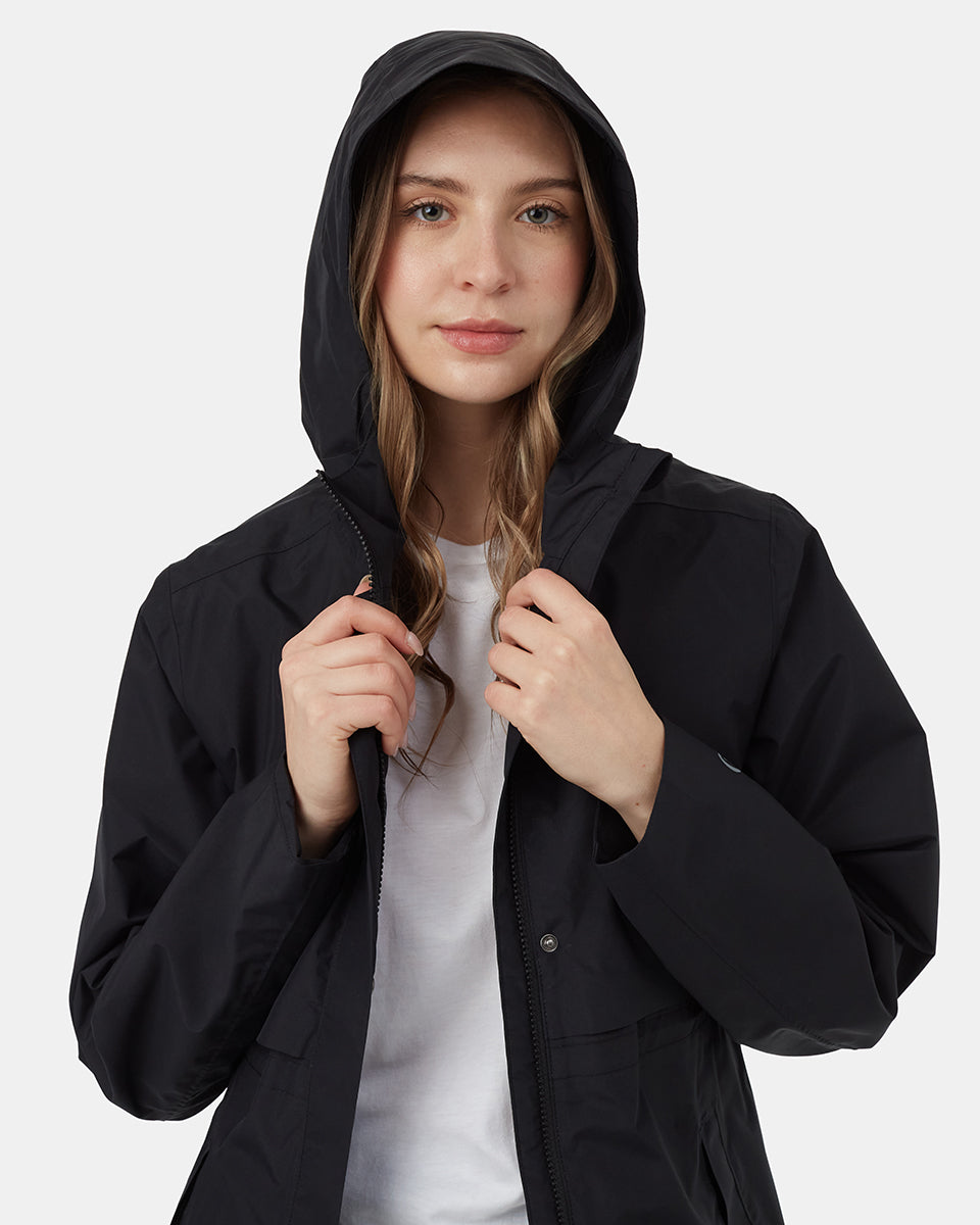 Black Women's Recycled Polyester Rain Jacket