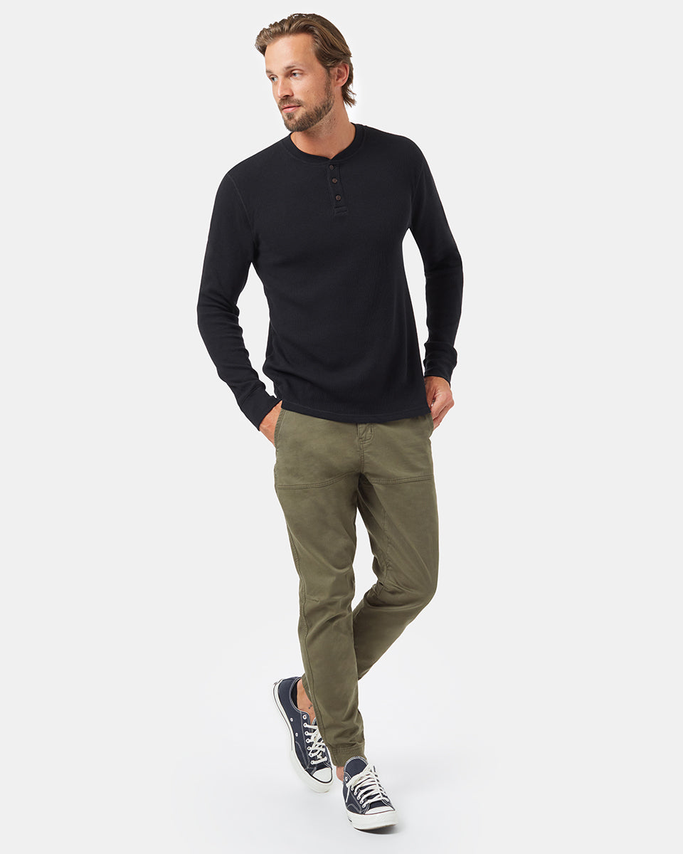 Black Men's Button Waffle Knit Sweatshirt