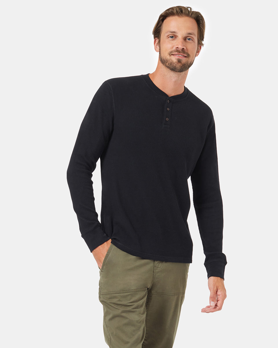 Black Men's Button Waffle Knit Sweatshirt