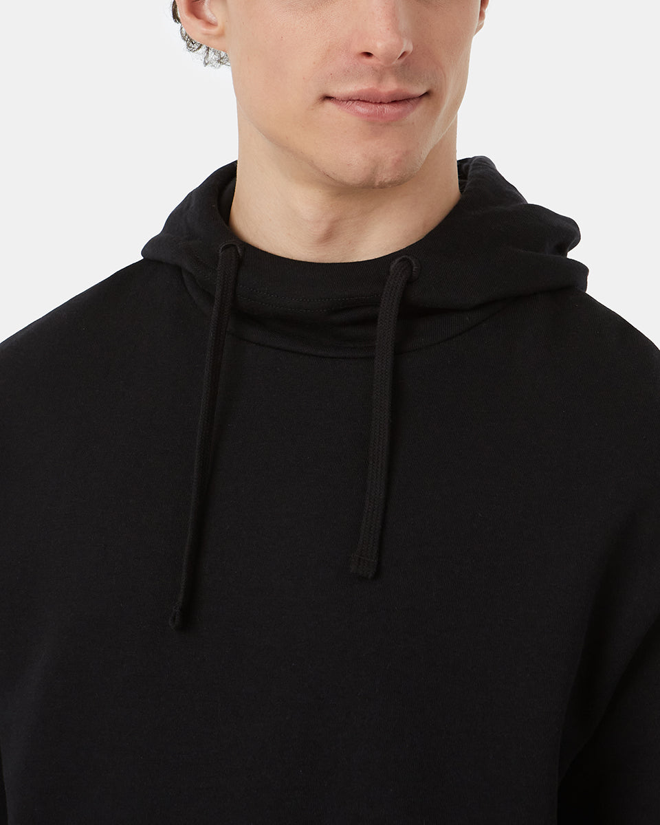 Black Men's Organic Cotton Fleece Cowl Neck Hoodie