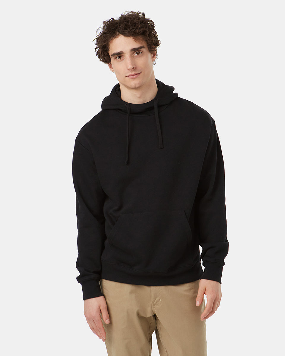 Black Men's Organic Cotton Fleece Cowl Neck Hoodie