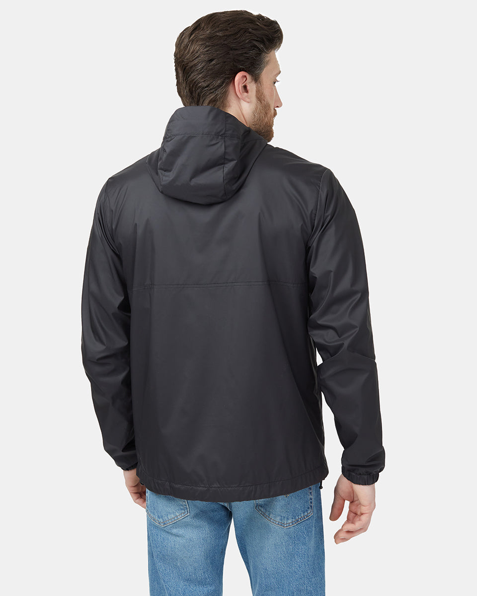 Black Men's Recycled Zip Up Rain Jacket