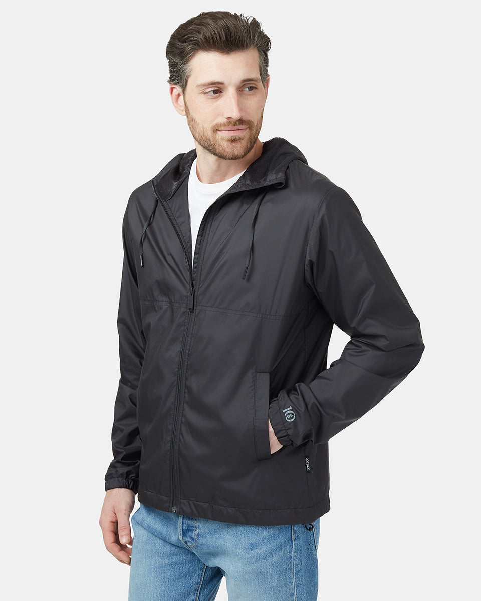 Black Men's Recycled Zip Up Rain Jacket