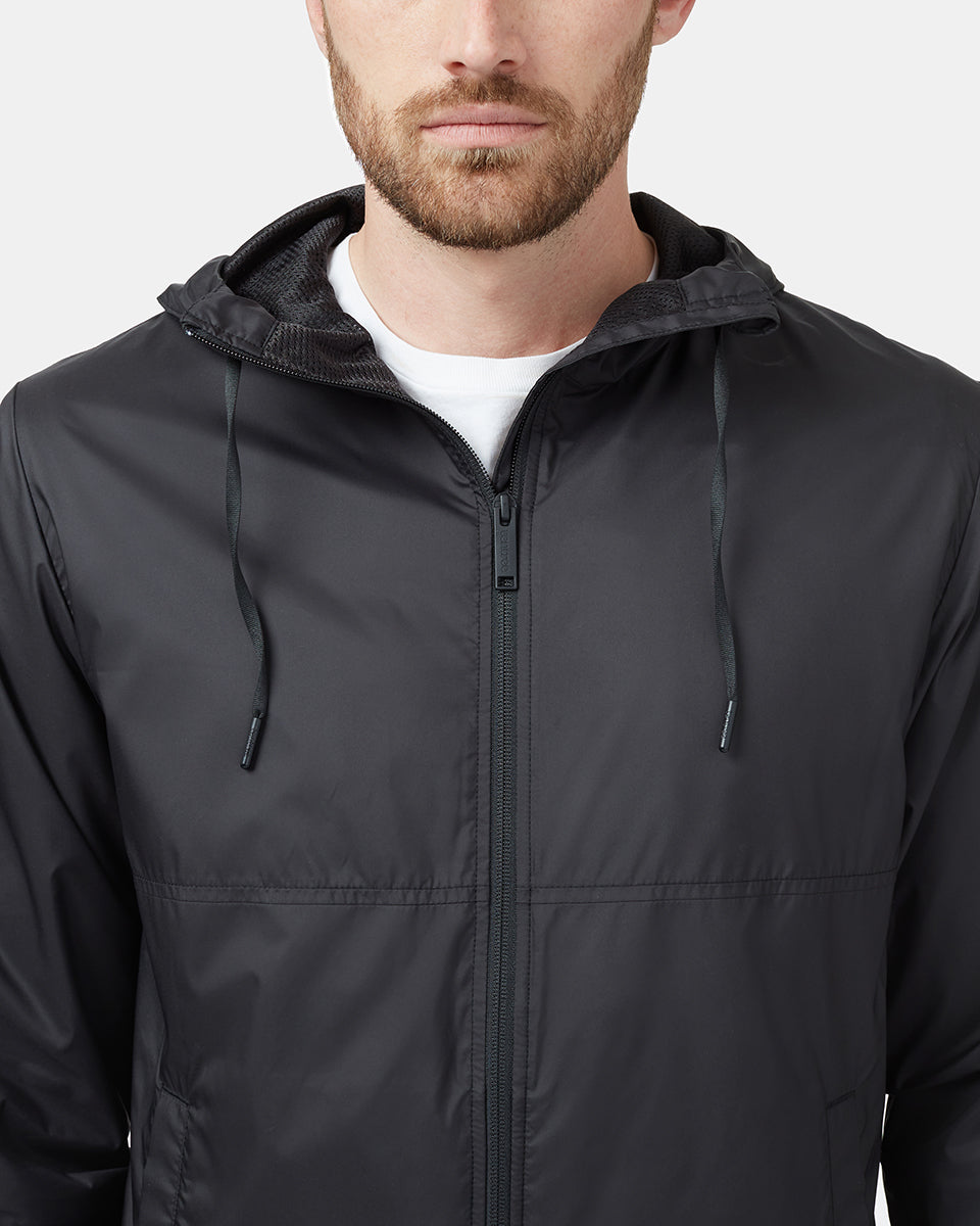 Black Men's Recycled Zip Up Rain Jacket