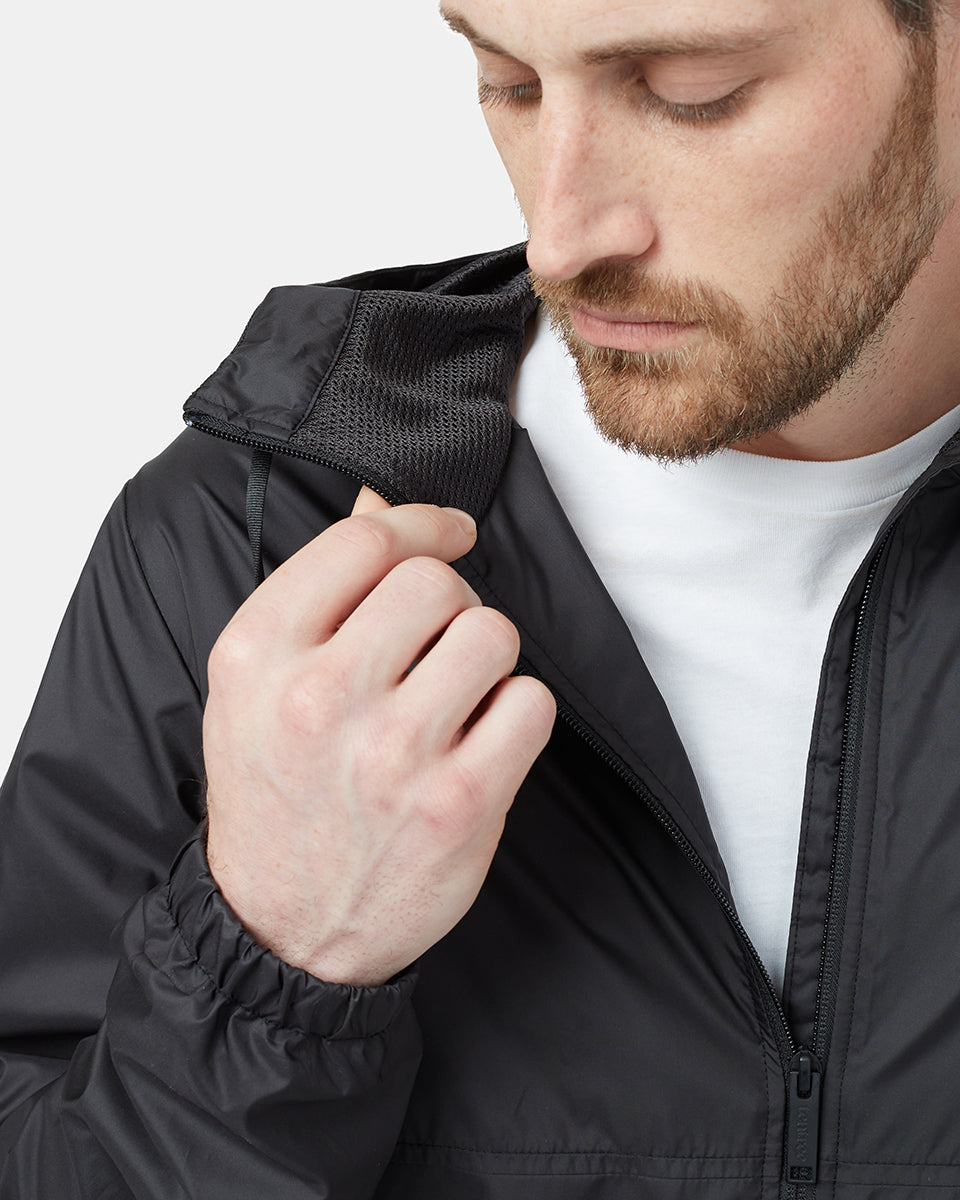 Black Men's Recycled Zip Up Rain Jacket