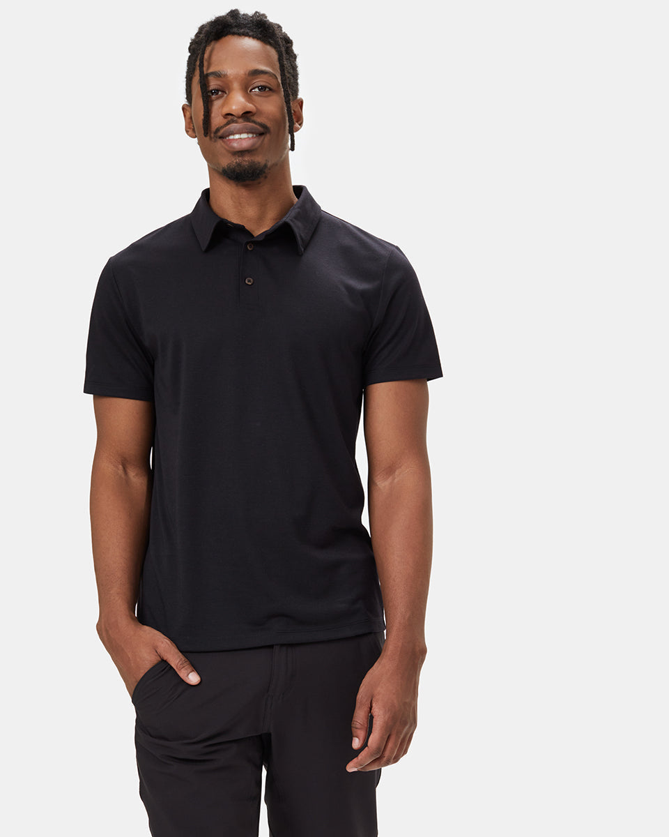 Black Mens Short Sleeve Polo Neck T-Shirt