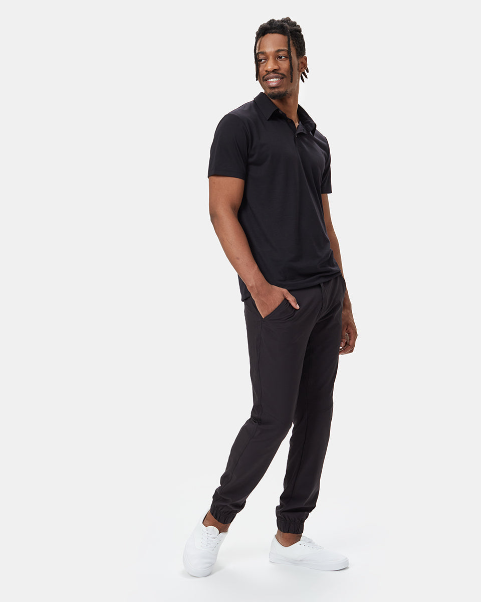 Black Mens Short Sleeve Polo Neck T-Shirt