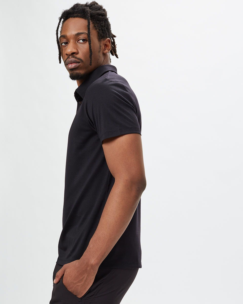 Black Mens Short Sleeve Polo Neck T-Shirt