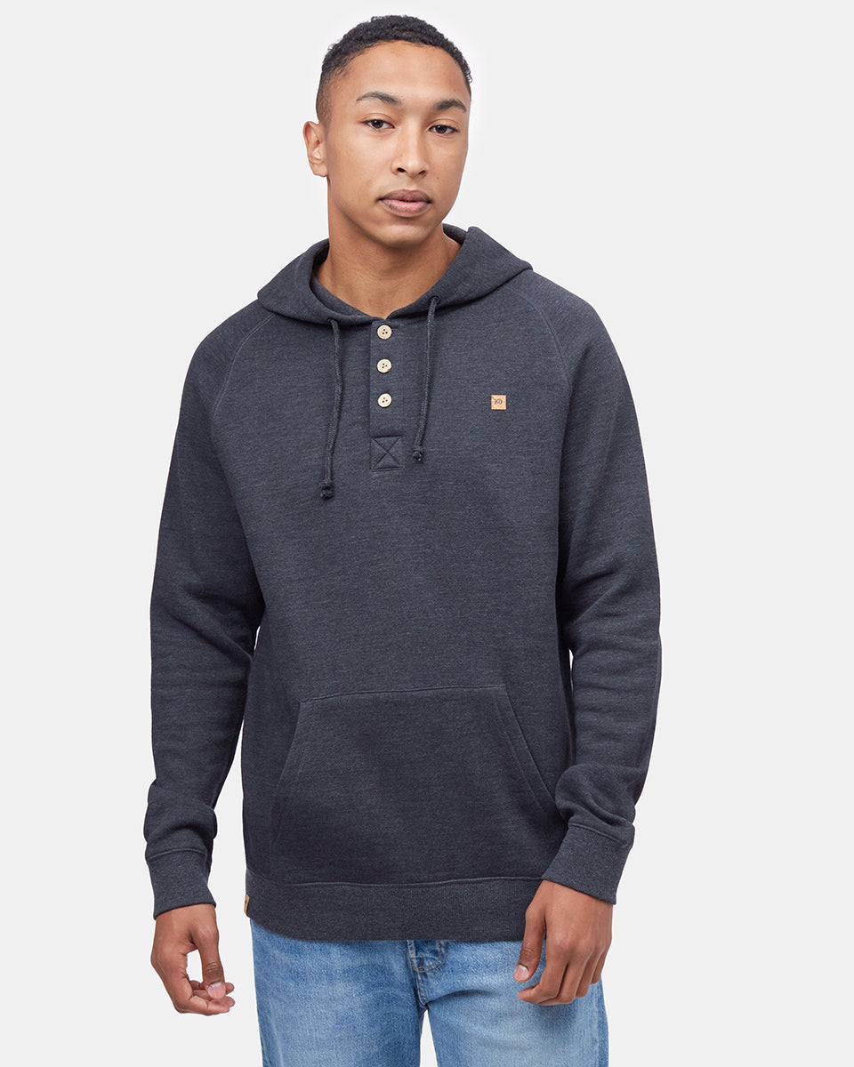 Black Organic Cotton Button Hoodie