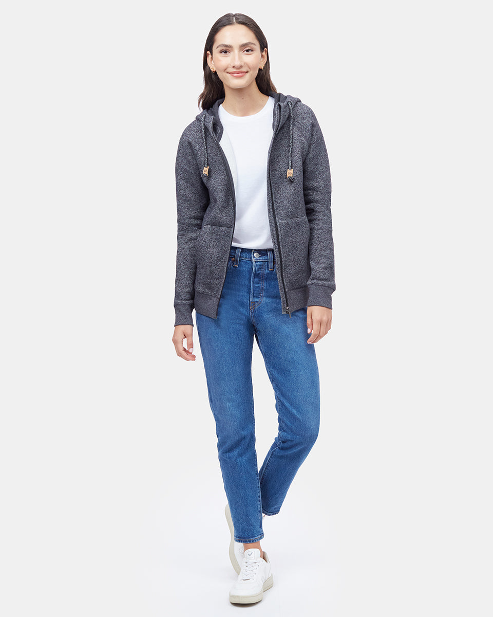 Black Organic Cotton Zip-Up Hoodie