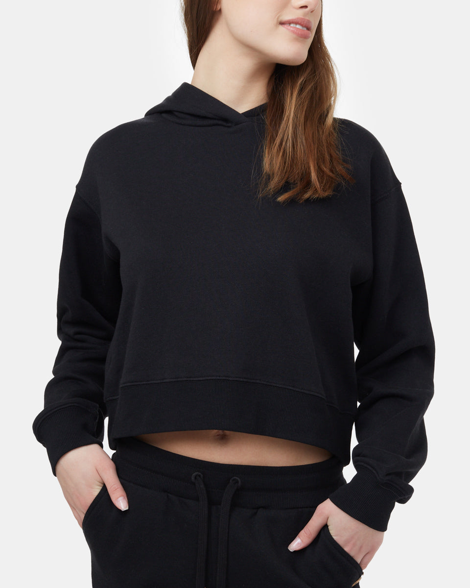 Black Organic Fleece Cropped Pullover