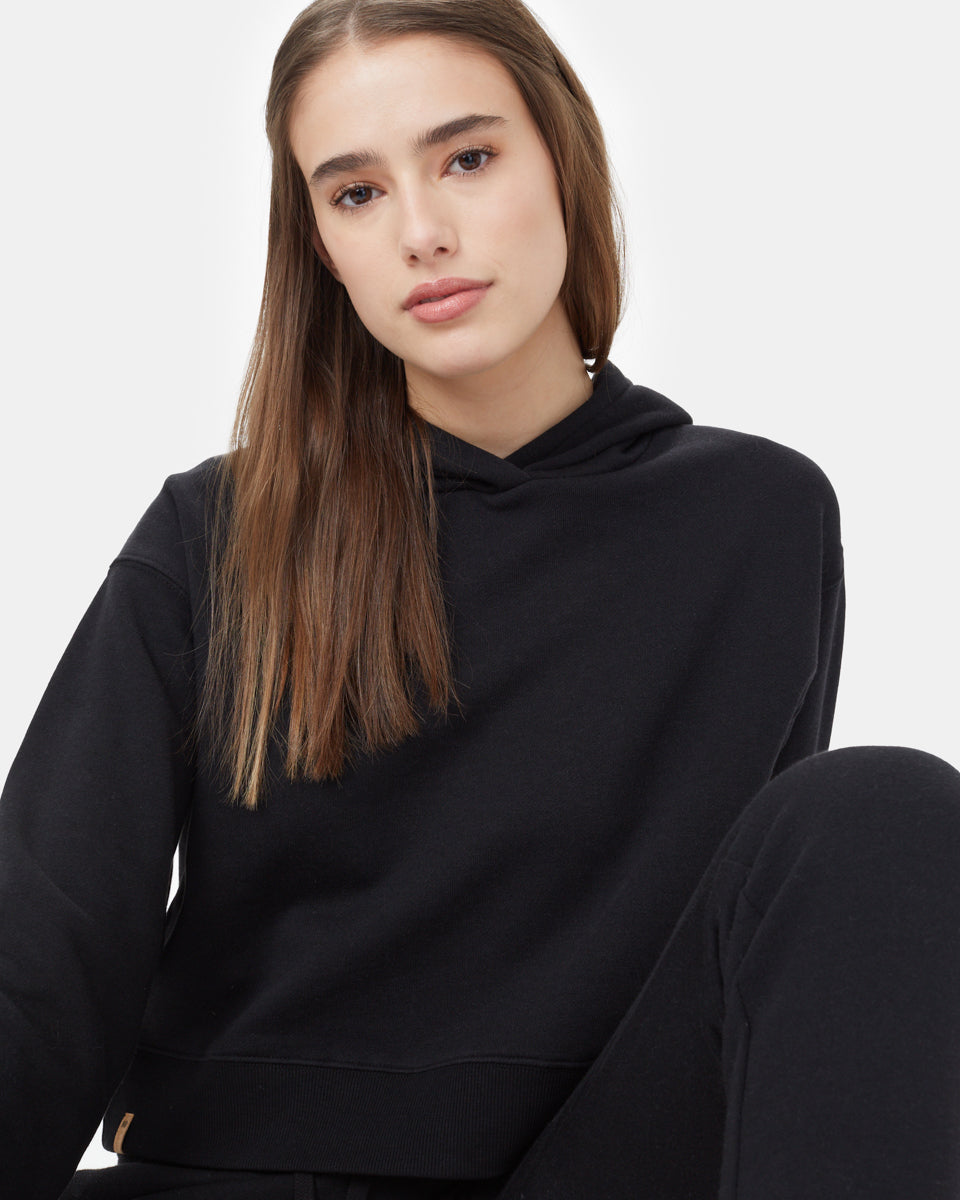 Black Organic Fleece Cropped Pullover