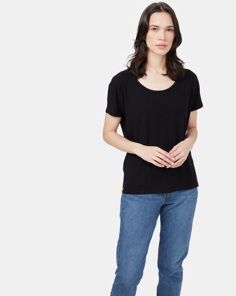 Black Short Sleeve Scoop Neck T-Shirt