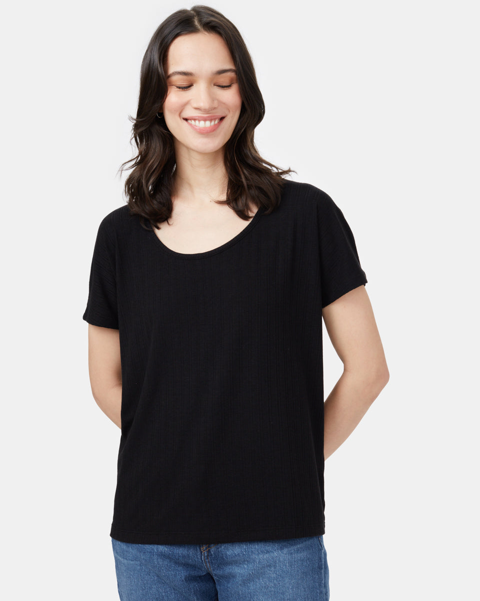 Black Short Sleeve Scoop Neck T-Shirt