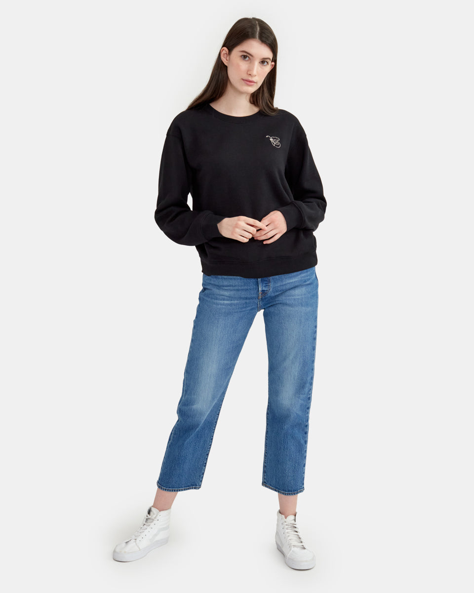 Black Women's Animal Embroidered Sweatshirt