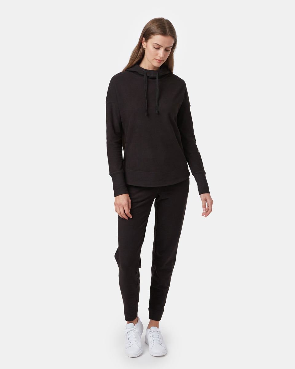 Black Women's Cowl Neck Fleece Hoodie