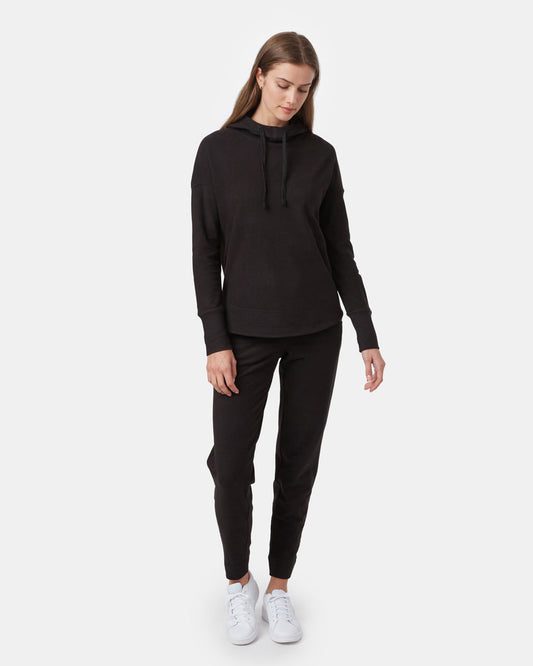 Black Women's Cowl Neck Fleece Hoodie