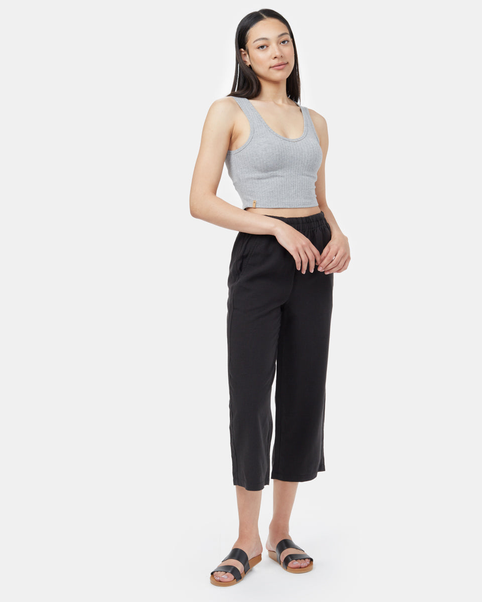 Black Women's Cropped Wide Leg Trousers