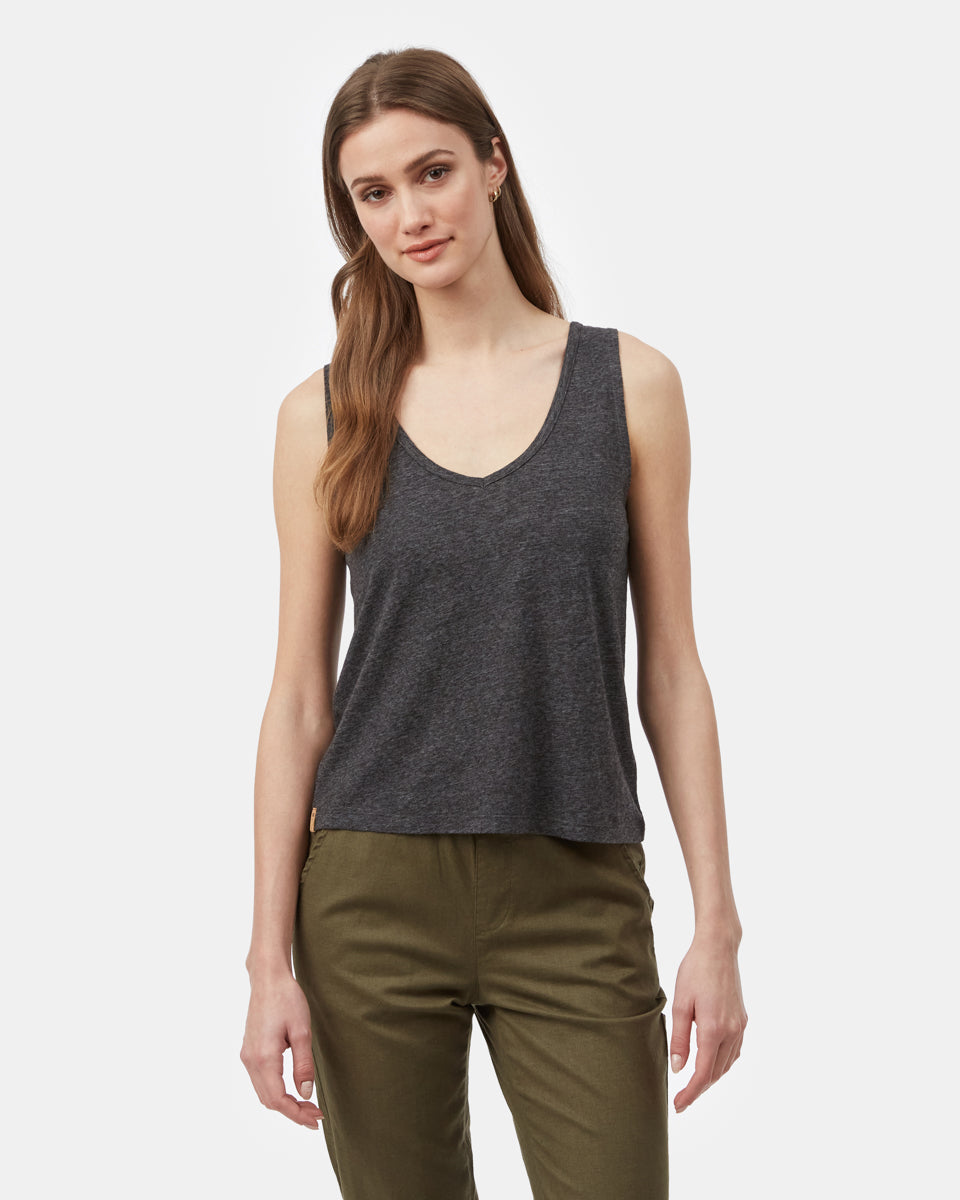 Black Women's Hemp V Neck Tank Top